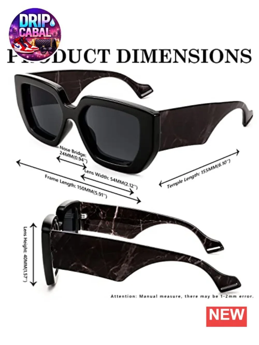 Oversized Square Sunglasses with Thick Acetate Frame UV400 Protection for